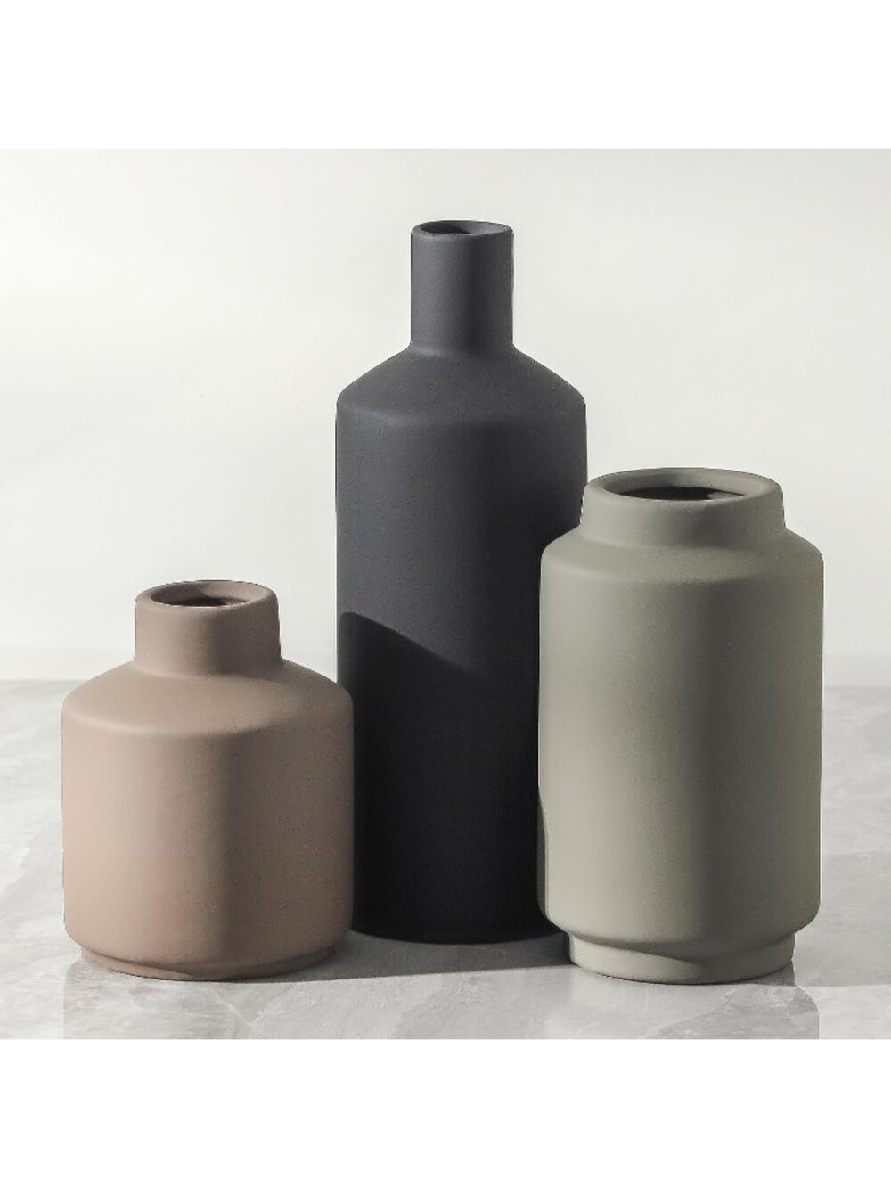 Modern Ceramic  Boho Farmhouse Rustic Vase Set of 3 Small Flower Living Room Dec